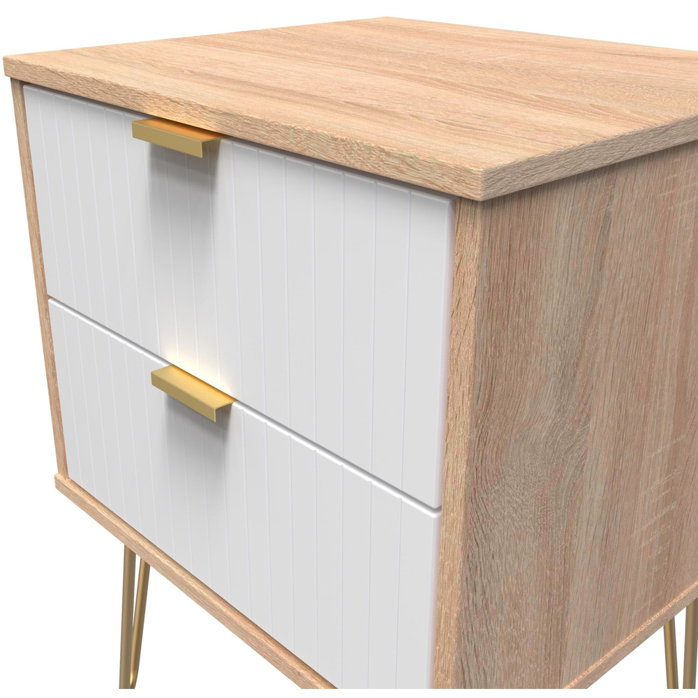 Crowndale 2 Drawer White Matt and Bardolino Oak Bedside Table Ready Assembled Image 5