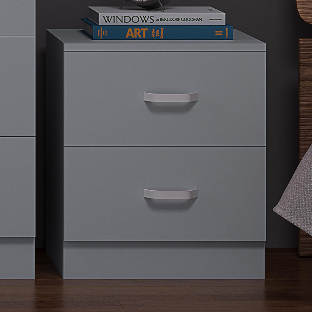 FWStyle Tunis 2 Drawer Matt Grey Bedside Table Image 4