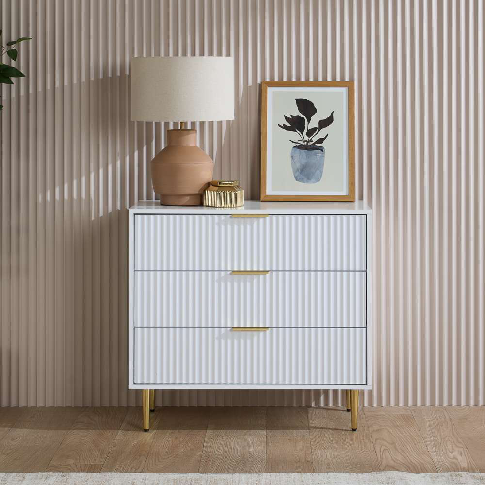 Birlea Zara 3 Drawer White Fluted Chest of Drawers Image 4