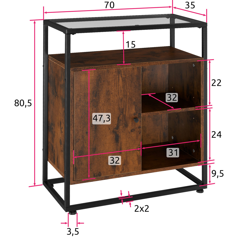 tectake Dark Wood Glass Tabletop Coventry Sideboard Image 9