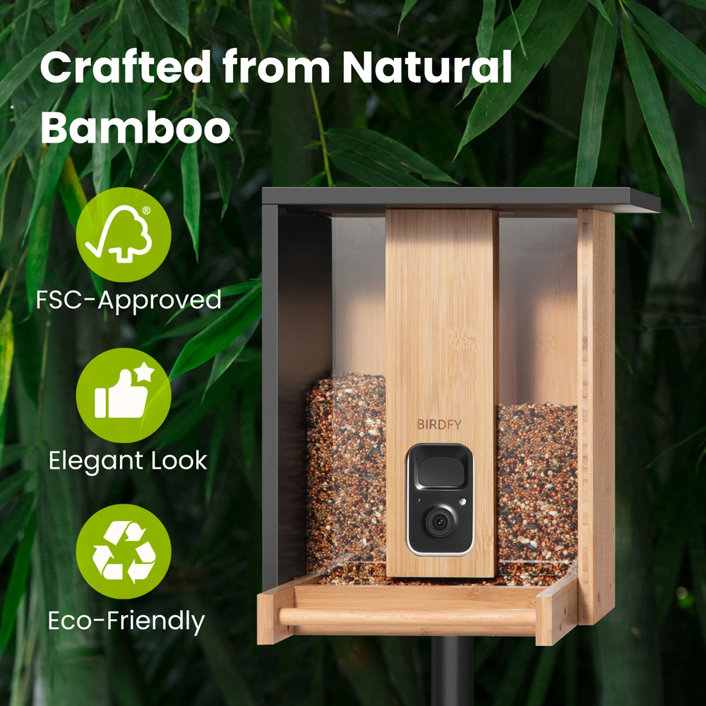 Birdfy Bamboo Smart Solar Roof Bird Feeder with 1080p AI Camera Image 4