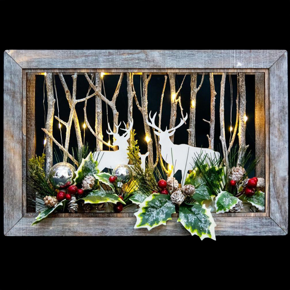 Shatchi Christmas LED Wooden Reindeer Scene 38 x 6.5 x 25cm Image 3