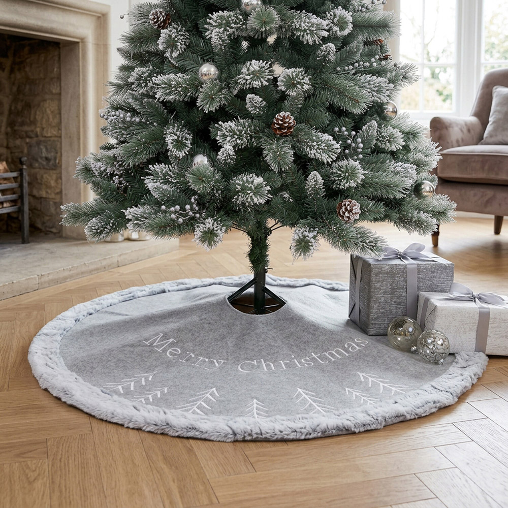 Merry Christmas Round Tree Skirt Grey Image 2