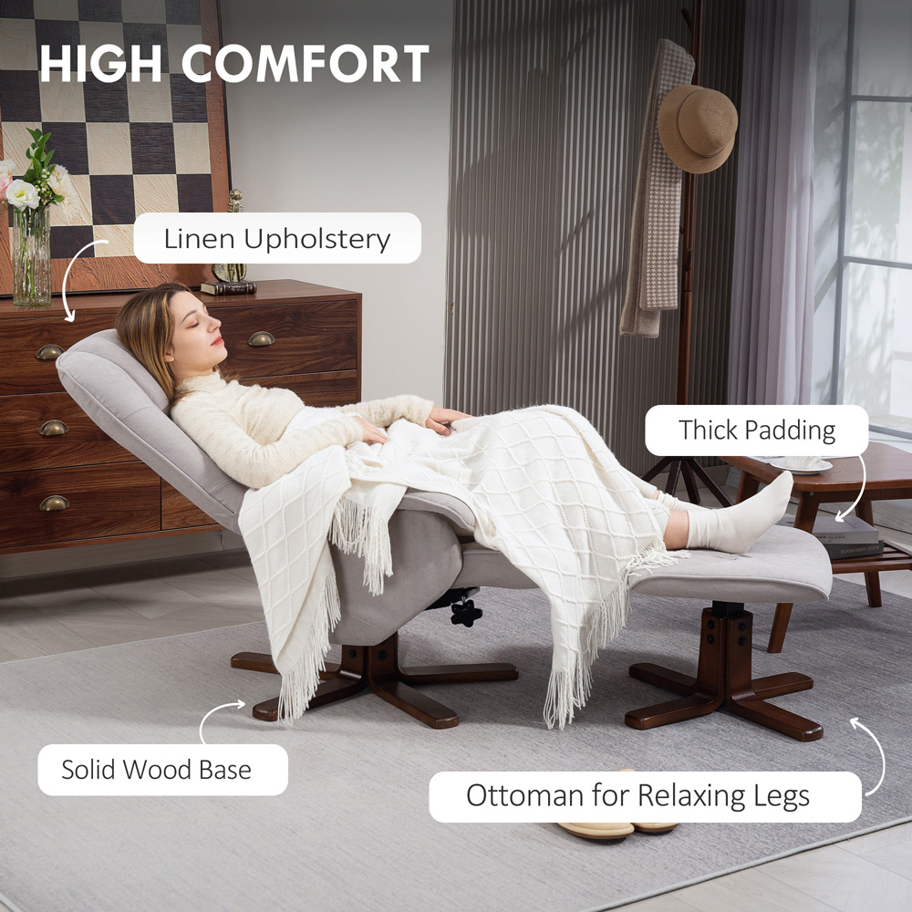 Portland Light Grey Swivel Recliner Chair with Footstool Image 6