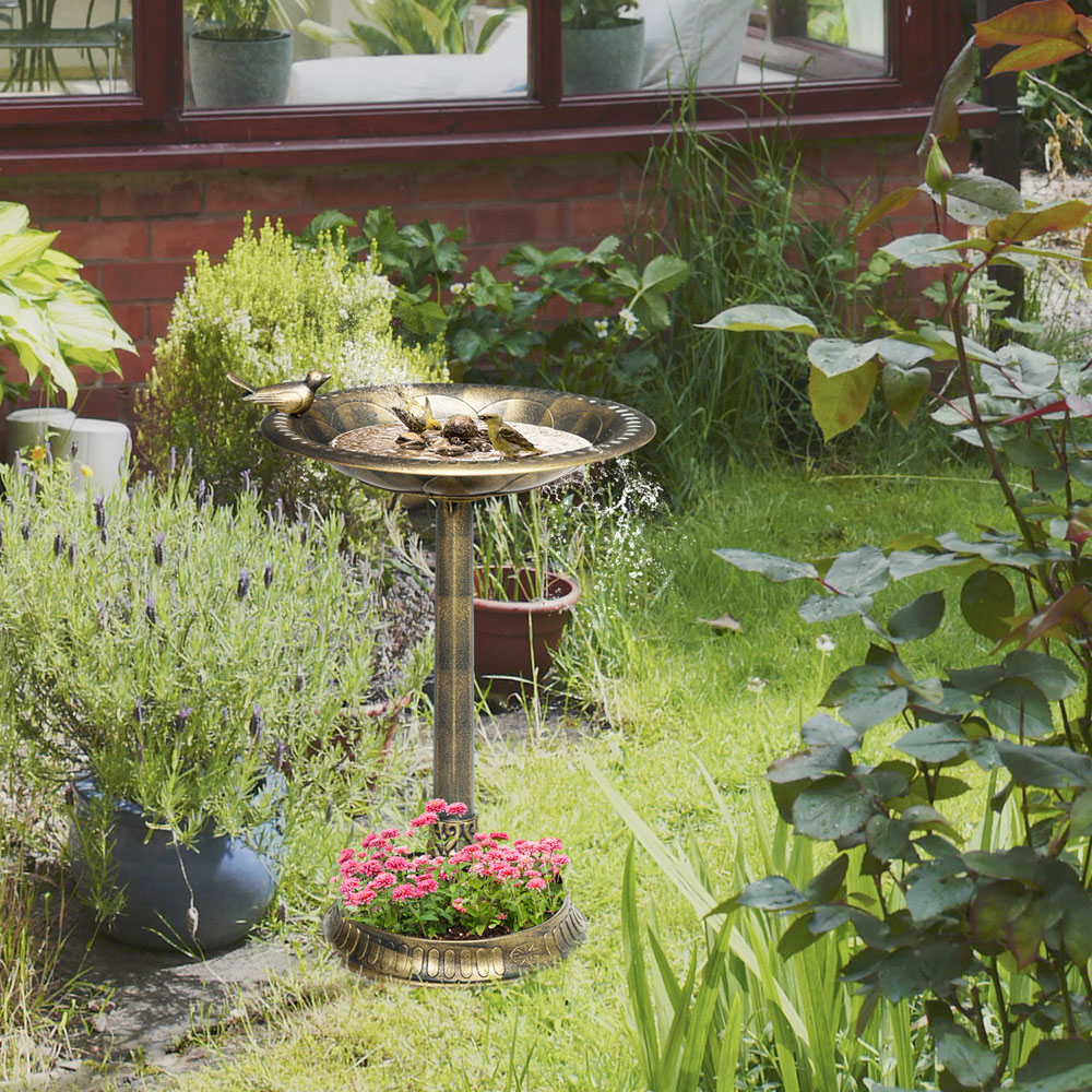 Outsunny Bronze Tone Tall Bird Bath with Bird Decoration 72cm Image 2