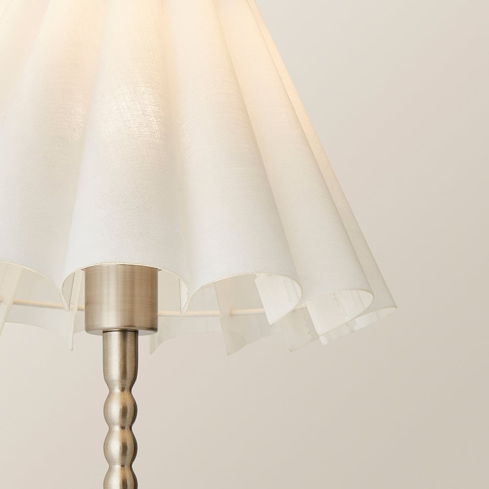 ValueLights Maeve White and Chrome Scallop Pleated Tapered Shade Bobbin Bobble Table Lamp and Bulb Image 3