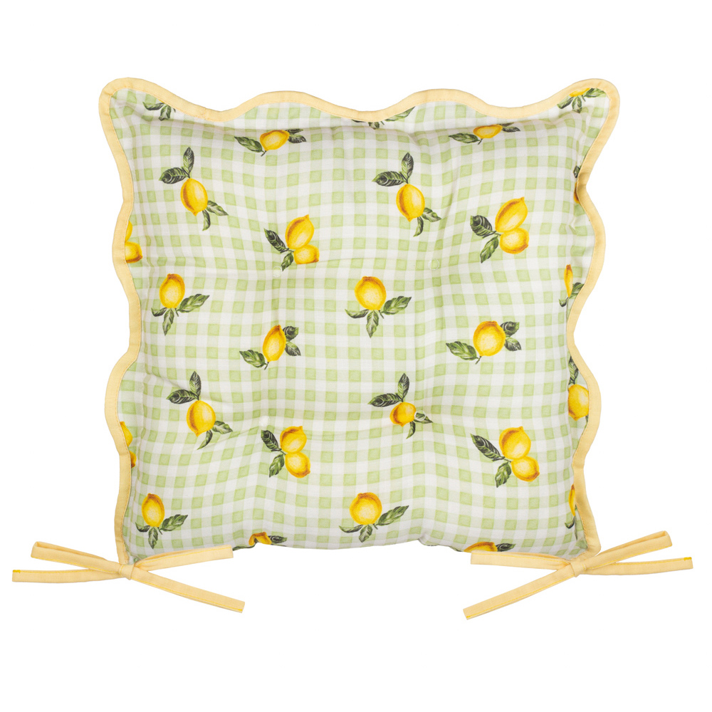 Furn Fruits Green Lemons Gingham Check Seat Pad 40 x 40cm 2 Pack Image 2