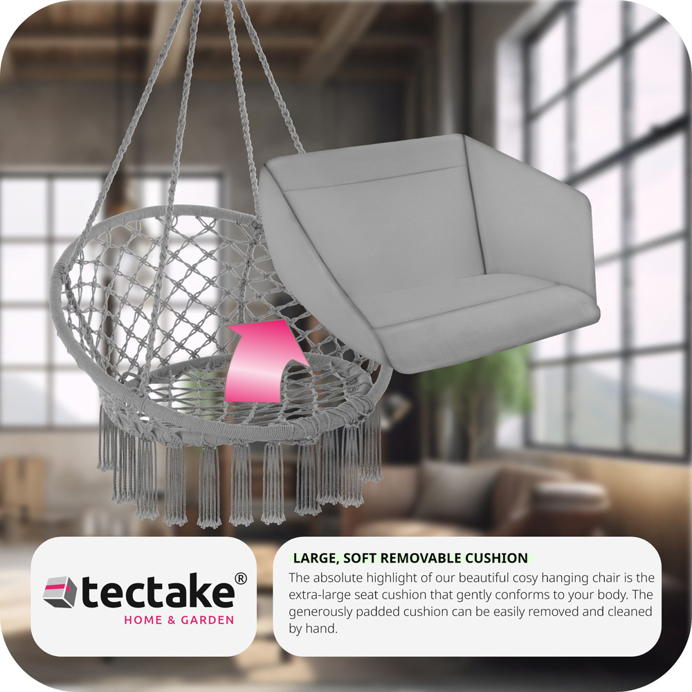 tectake Grazia Grey Swing Chair with Seat and Back Cushion Image 7