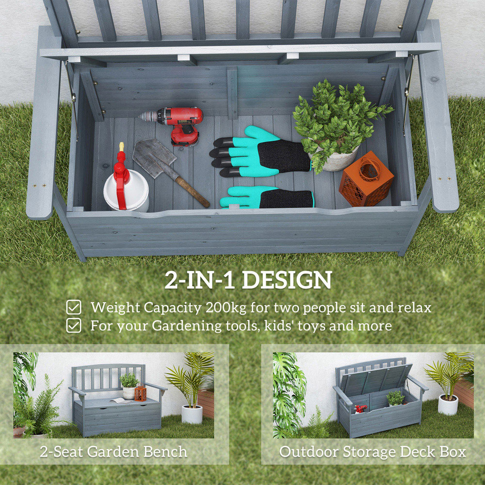 Outsunny 2 Seater Dark Grey Garden Storage Bench Image 6