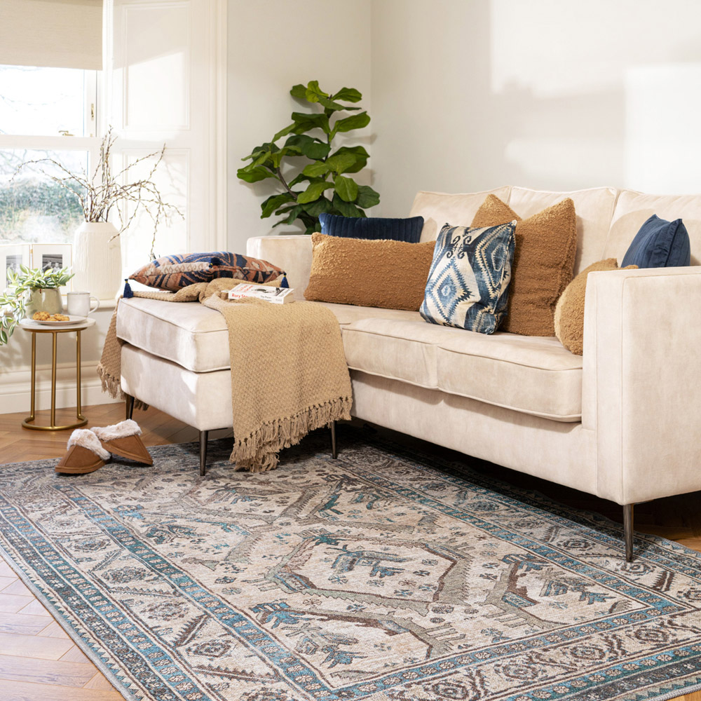 Kukoon Traditional Bordered Medallion Beige Grey Washable Rug 120 x 170cm Image 2