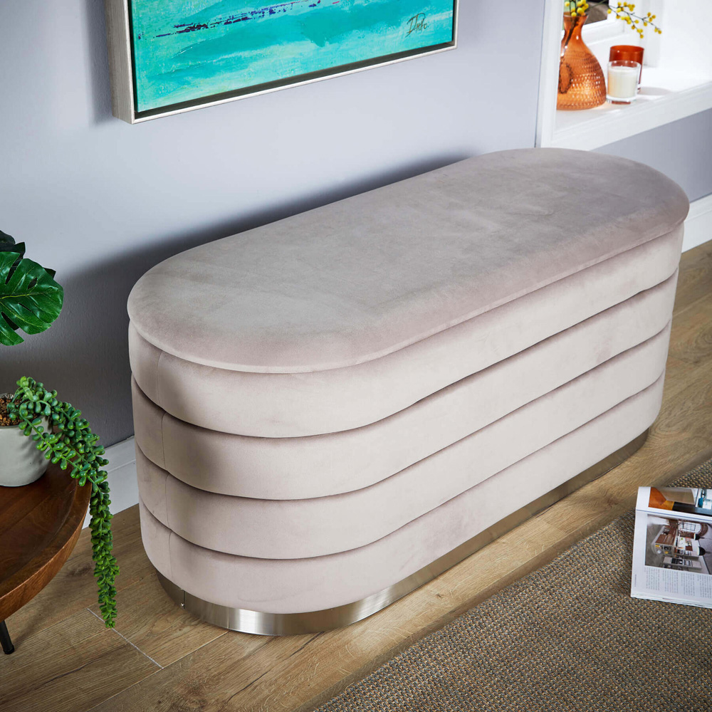 Home Source Cake Light Grey Velvet Single Storage Ottoman Image 5