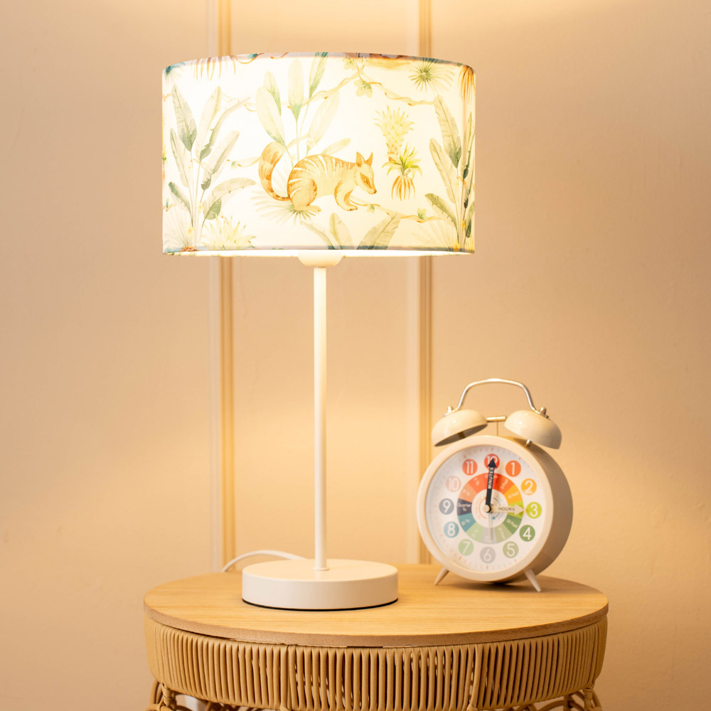 ValueLights Charlie Jungle Print Shade White Table Lamp and Bulb Image 2