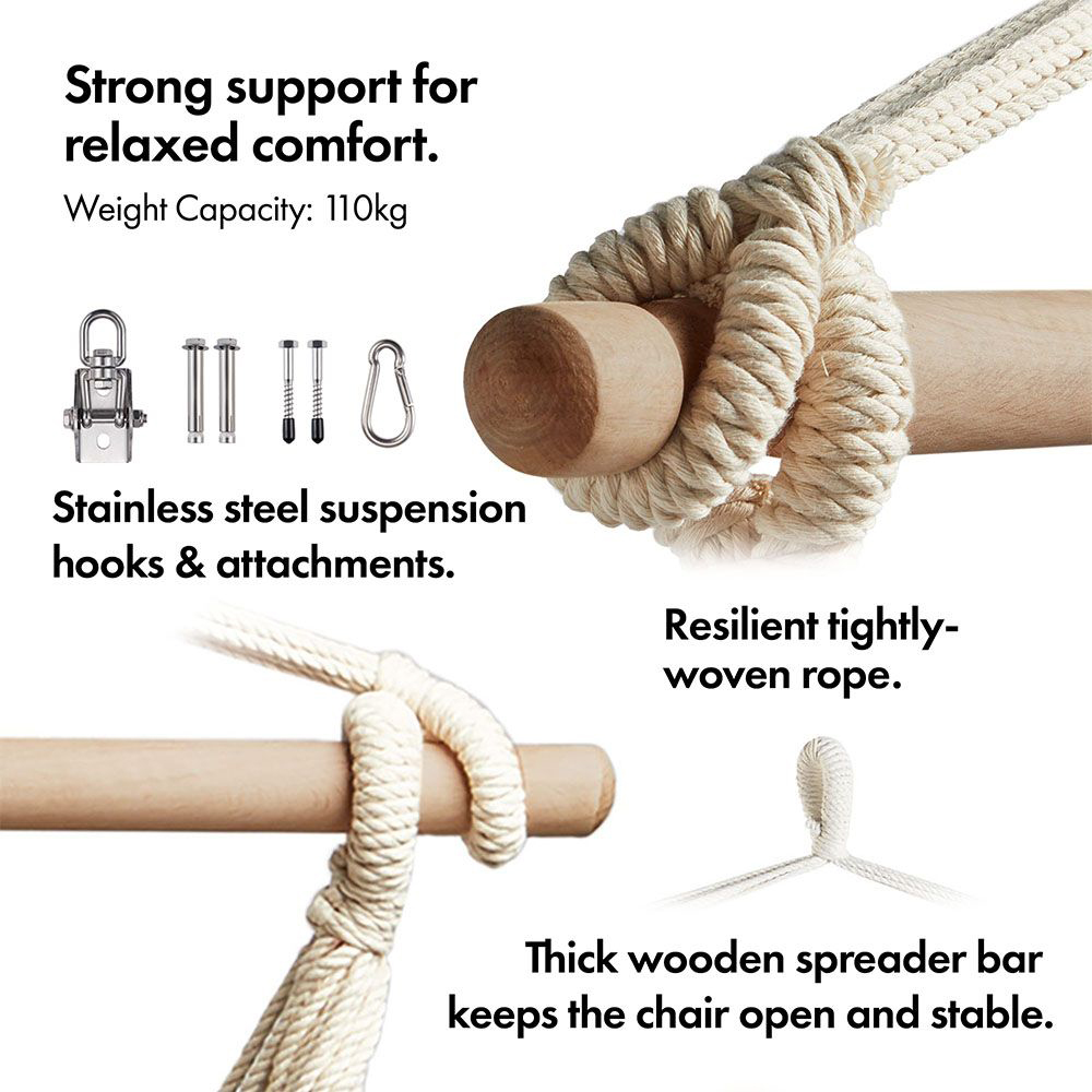 VonHaus Blue and White Striped Hanging Garden Swing Chair Image 5