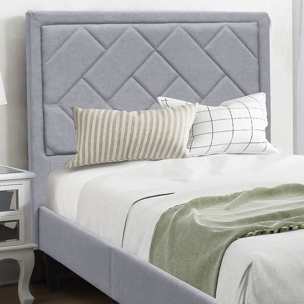 Brooklyn Single Light Grey Padded Headboard Bed Frame Image 2