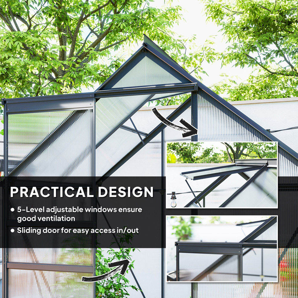 Outsunny 6.31 x 4.29ft Polycarbonate Walk In Garden Greenhouse Kit with Sliding Door Image 5