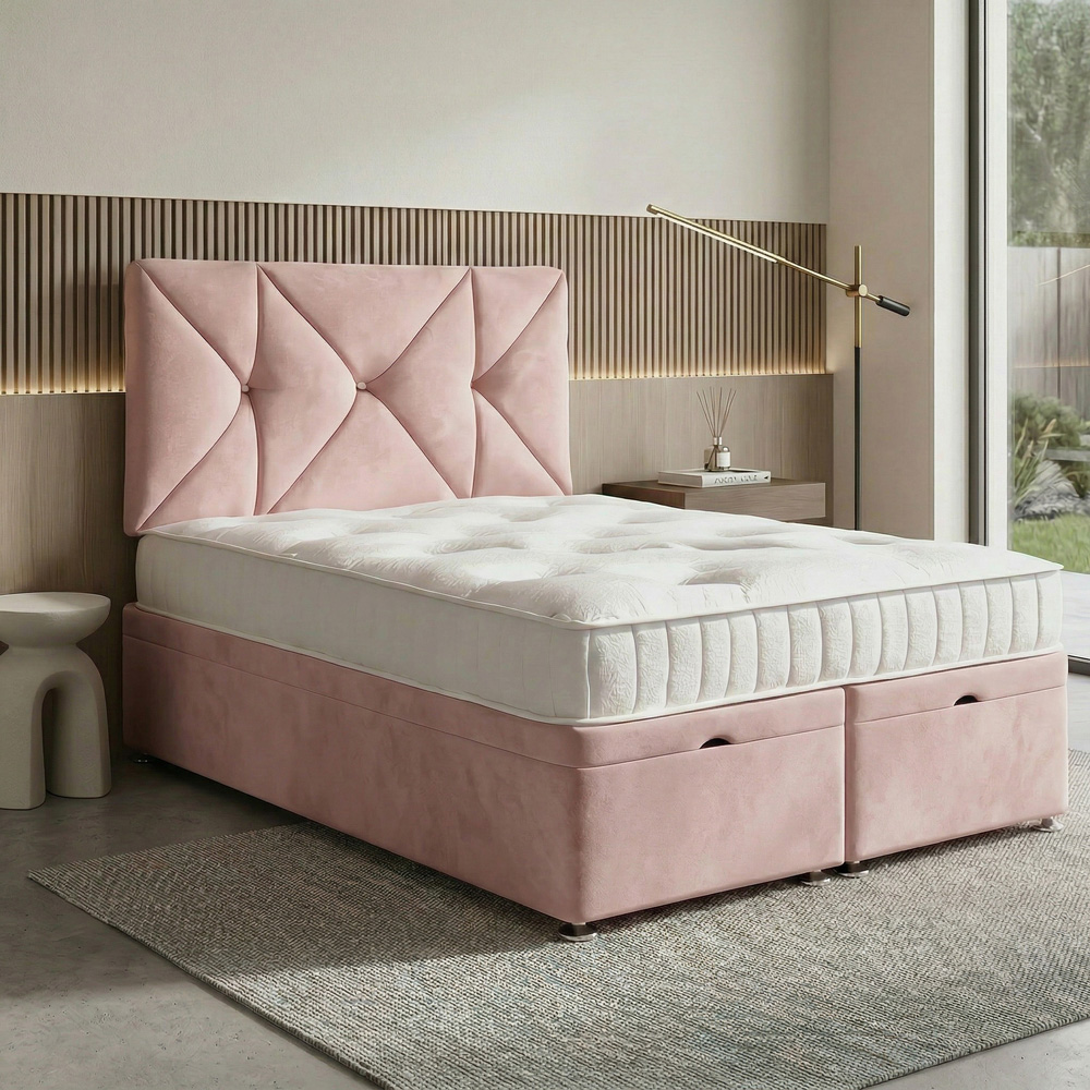 DS Living Eclipse Super King Size Pink Plush Velvet Ottoman Bed Image 5