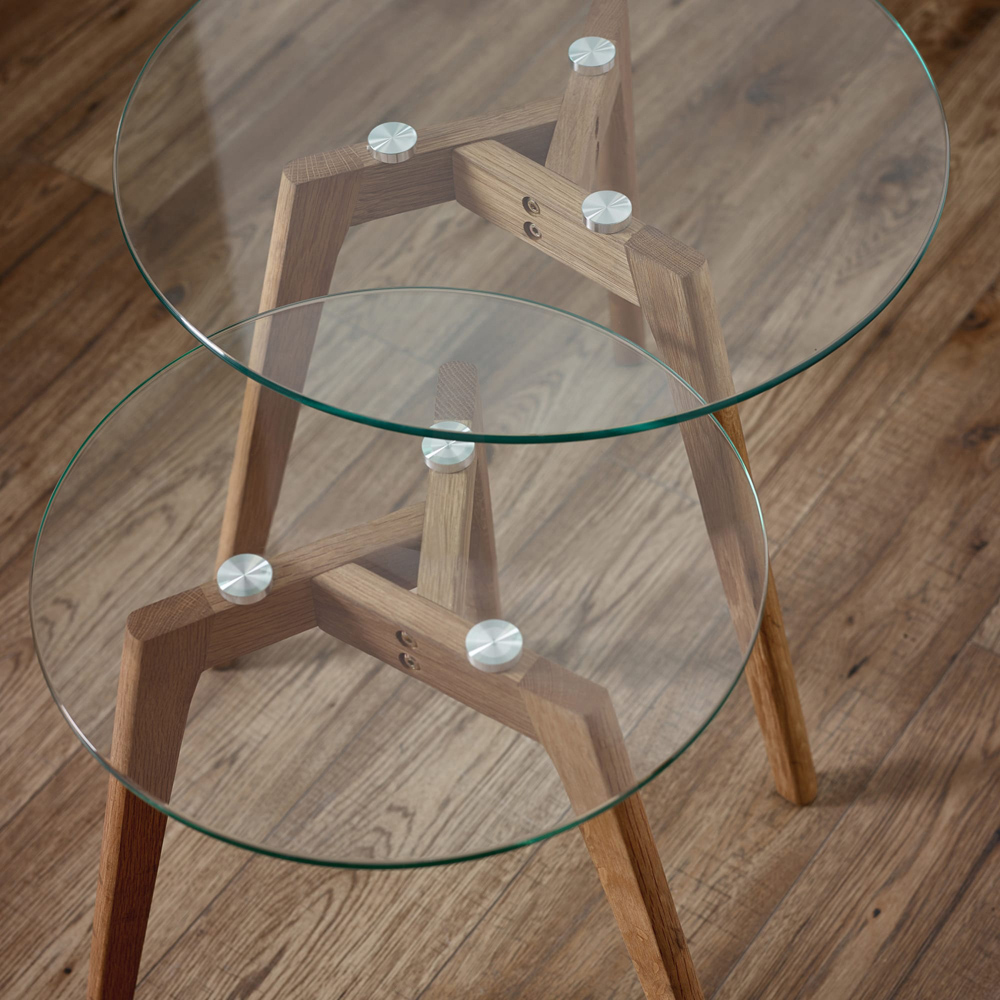Julian Bowen Bryant Oak Base and Tempered Glass Nest of Tables Set of 2 Image 7