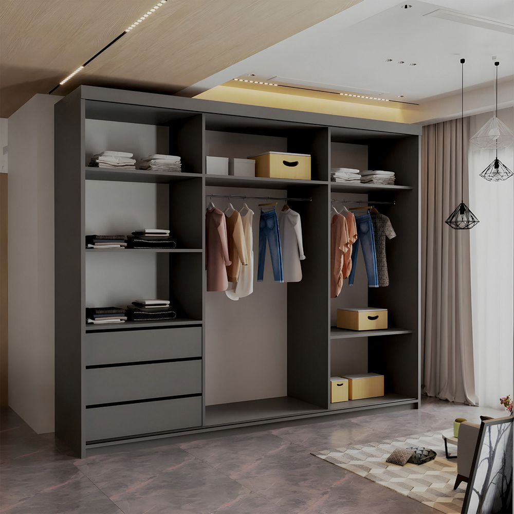 Sliding Wardrobes 4U Royal 3 Door Grey Weave Minimalist Mirrored Wardrobe Image 3