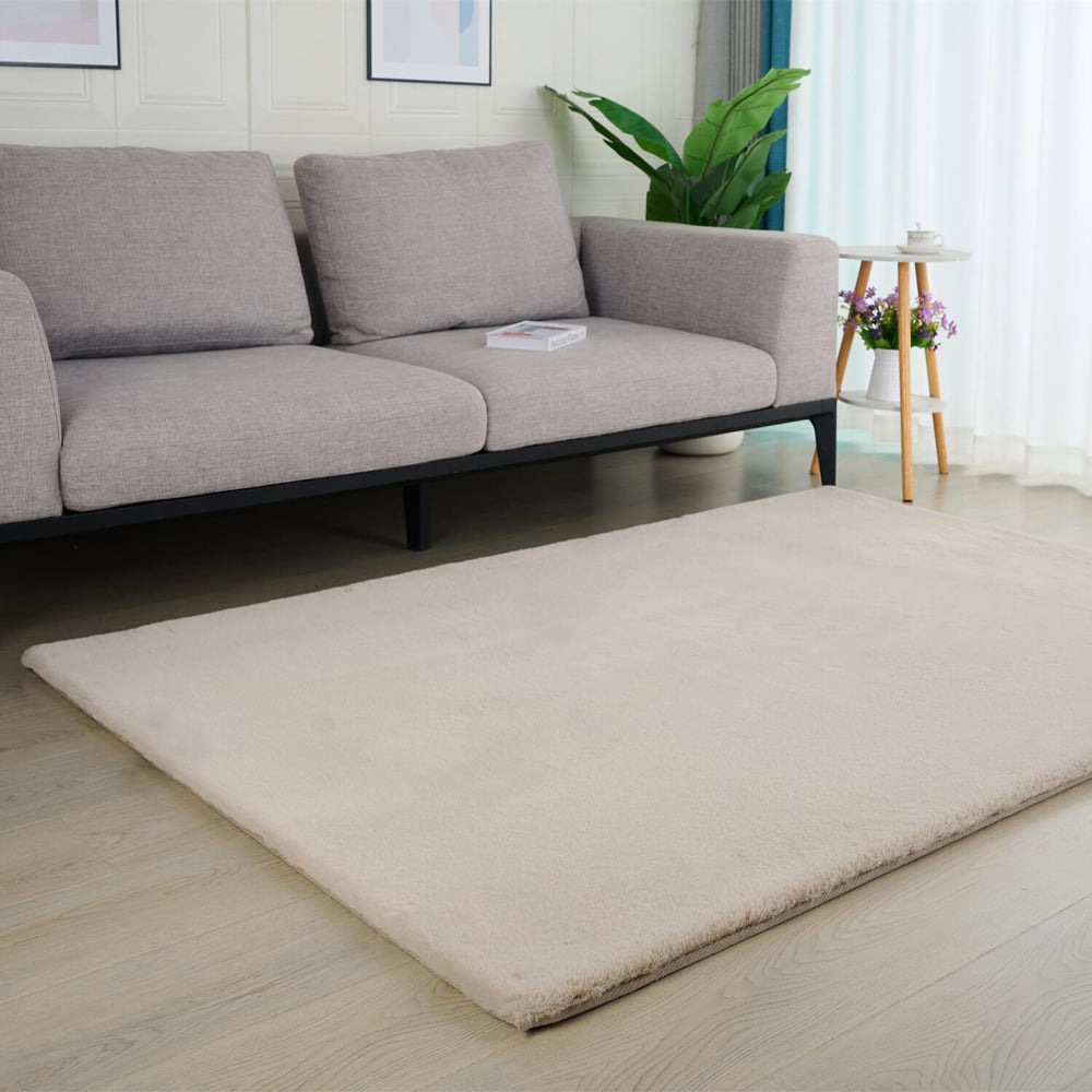 Deluxe Rabbit Faux Fur Rug  - Biscuit / 140cm Image 4