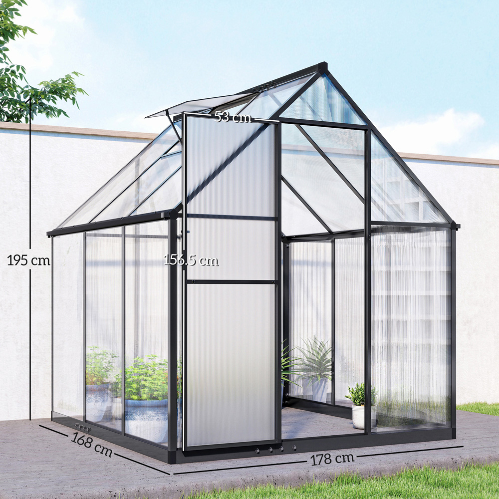 Outsunny Black Polycarbonate 6 x 6.5ft Walk-In Greenhouse with Rain Gutter and Swing Door Image 9