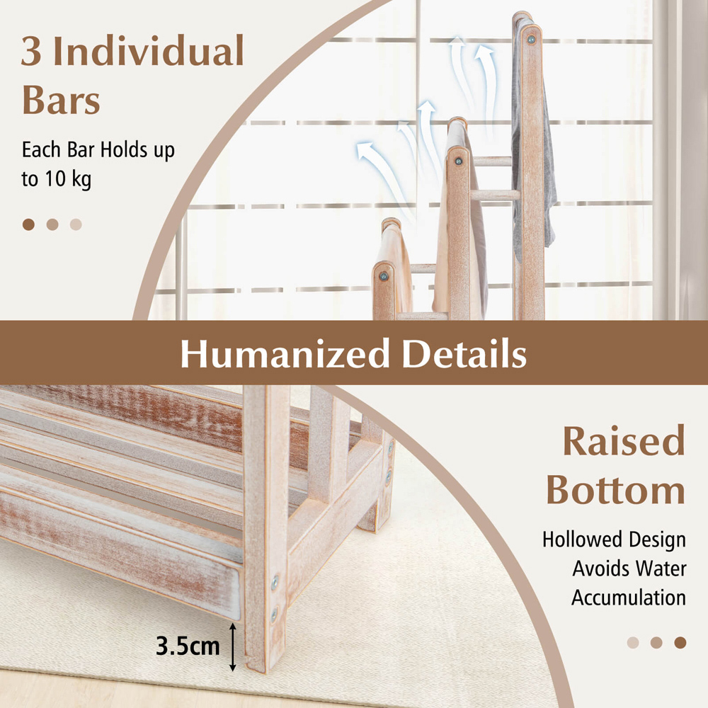 Costway 3 Tier White Wood Freestanding Towel Rack with Shelf Image 8
