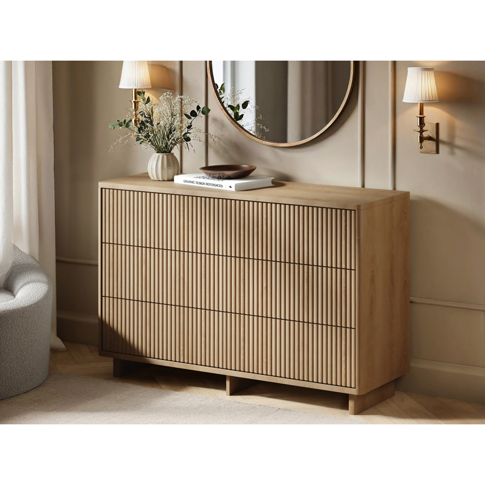 SOLACE+CO Velmor 6 Drawer Oak Ribbed Chest of Drawers Image 5