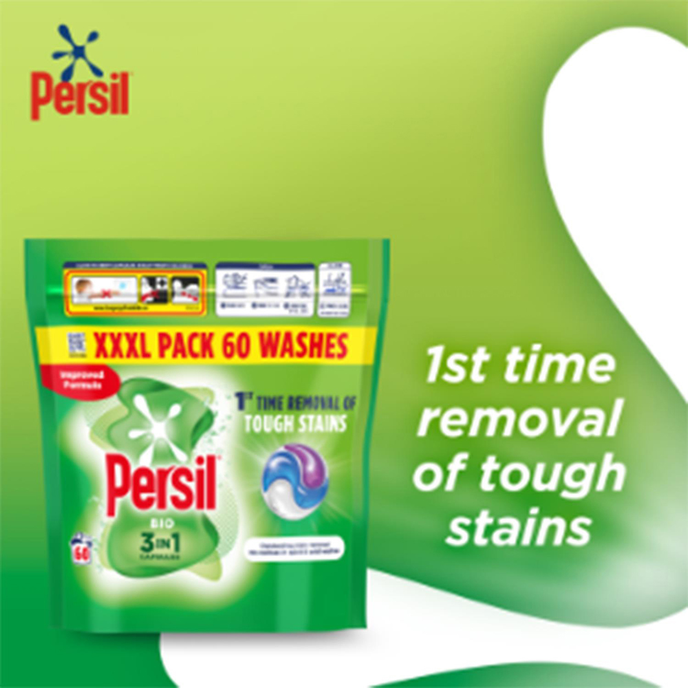 Persil Bio 3 in 1 Laundry Washing Capsules 60 Washes 1.266kg 2 Pack Image 5