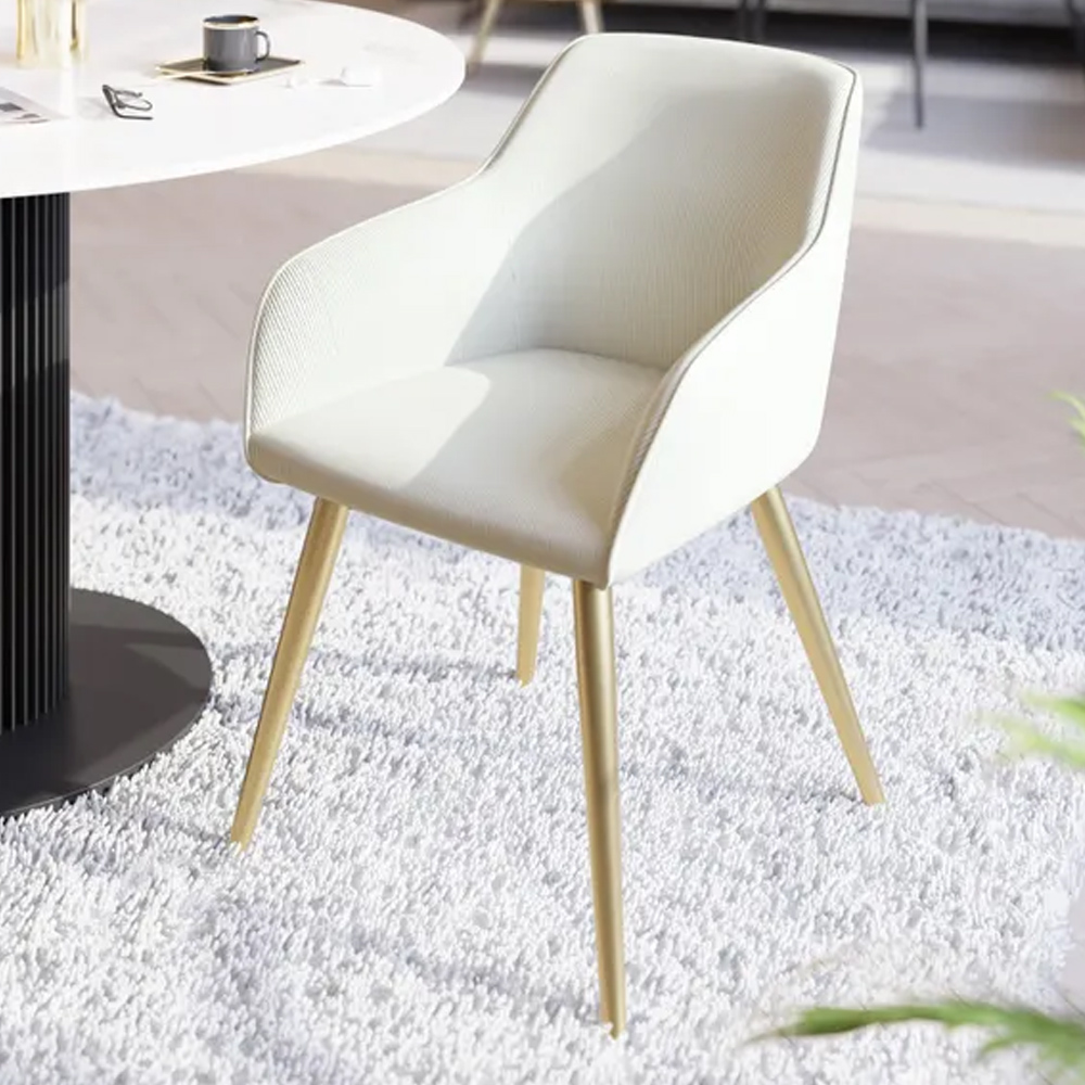 tectake Marilyn Set of 2 Cream and Gold Corduroy Padded Dining Chair Image 1