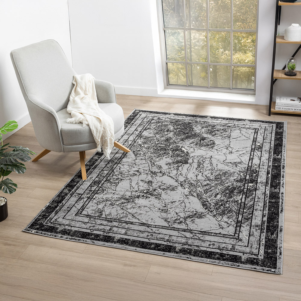 Desire Rugs Obsidian Grey Abstract Frame Rug 120 x 170cm Image 2