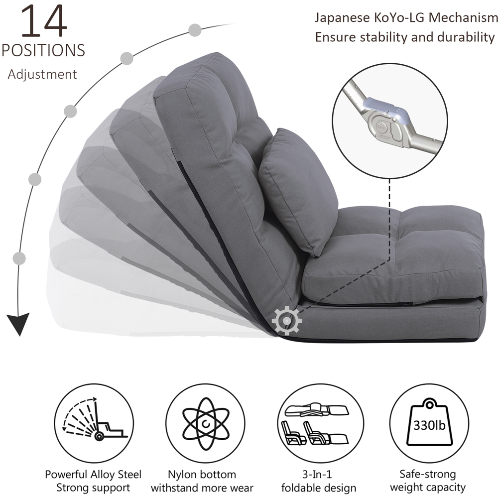 Furniture One Grey Adjustable Foldable Floor Chair with Pillow Image 6