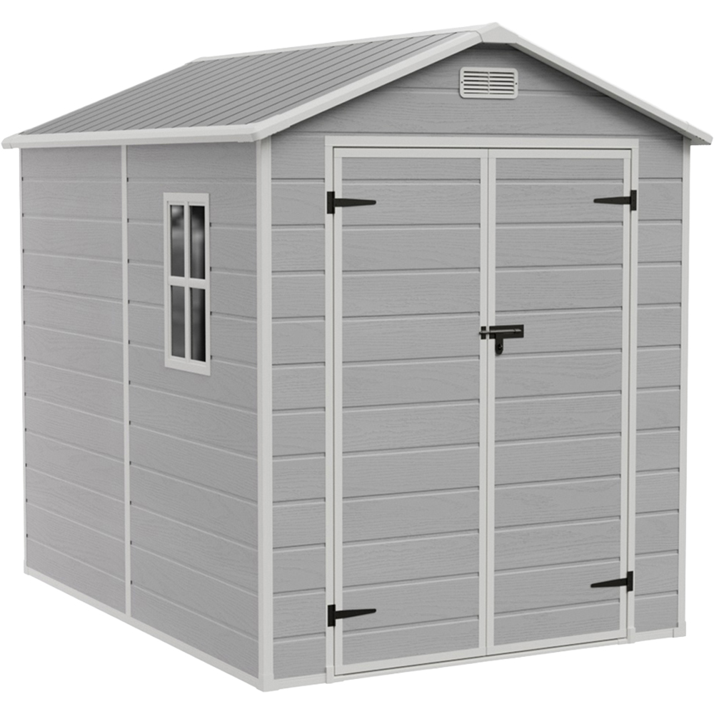 Living and Home 6 x 8ft Smokey Grey Wood Grain Plastic Garden Storage Shed Image 2