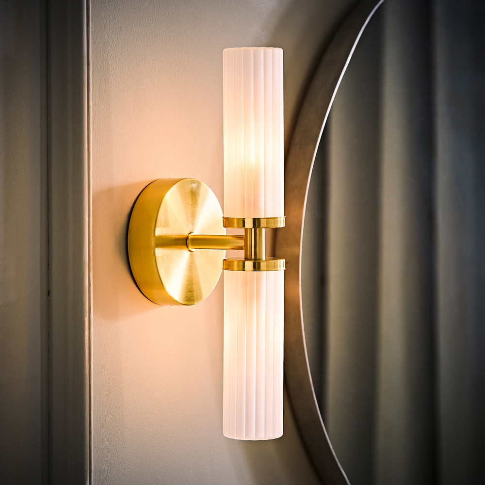 ValueLights Canya Matte Gold 2 Way Up Down Frosted Reeded Glass LED Wall Light Image 6