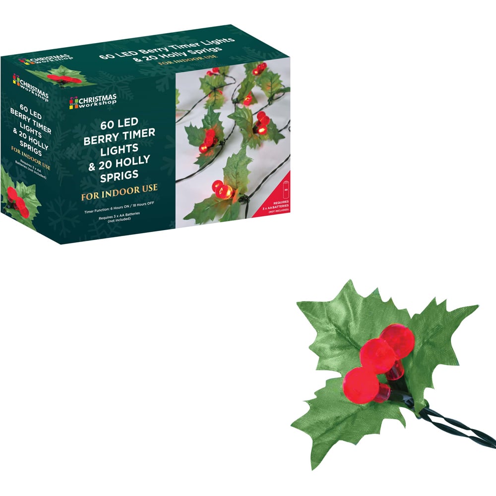 The Christmas Workshop 60 LED Holly Sprig and Berries String Light Image 3