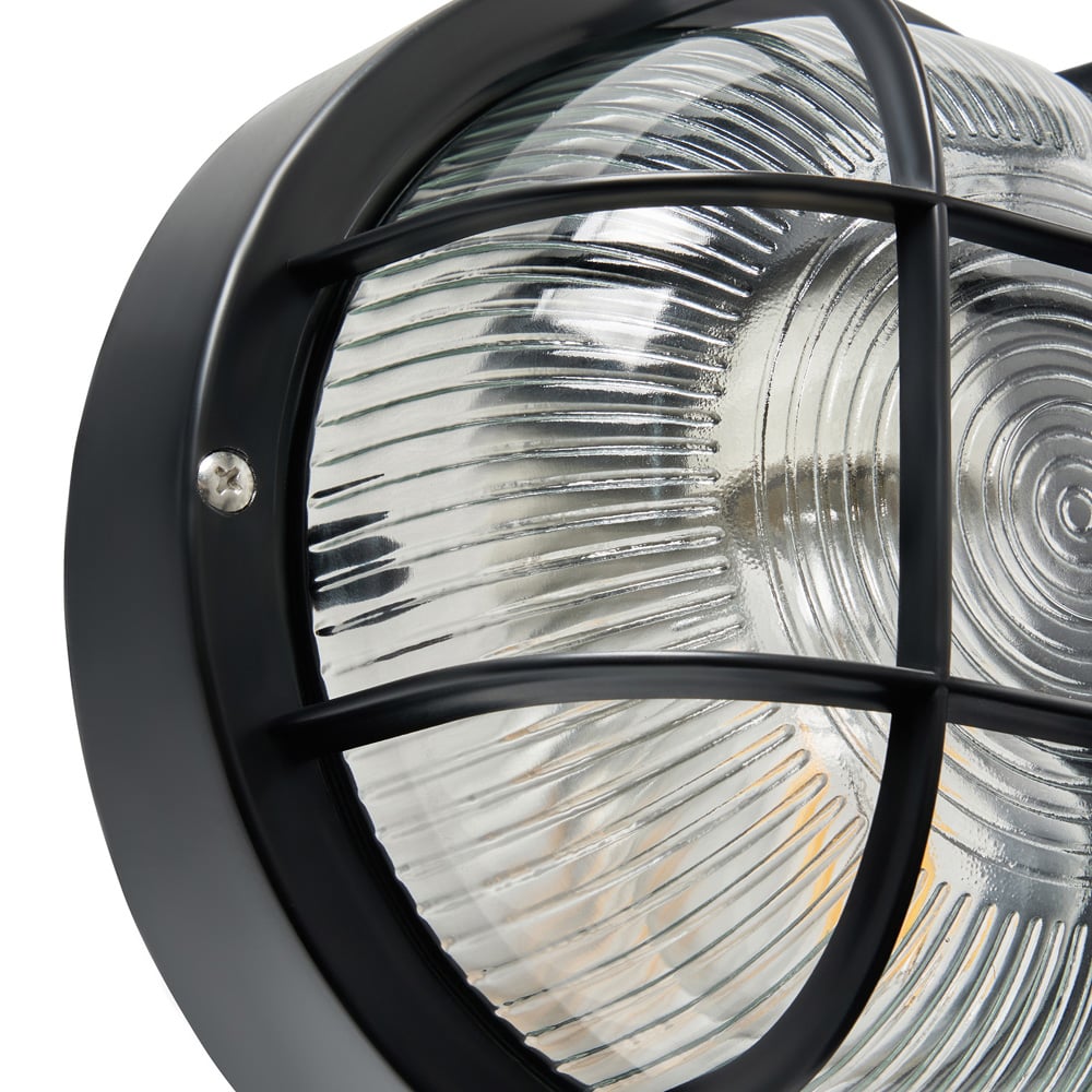 Coast Muna Black Round Caged Bulkhead Wall Light Image 5