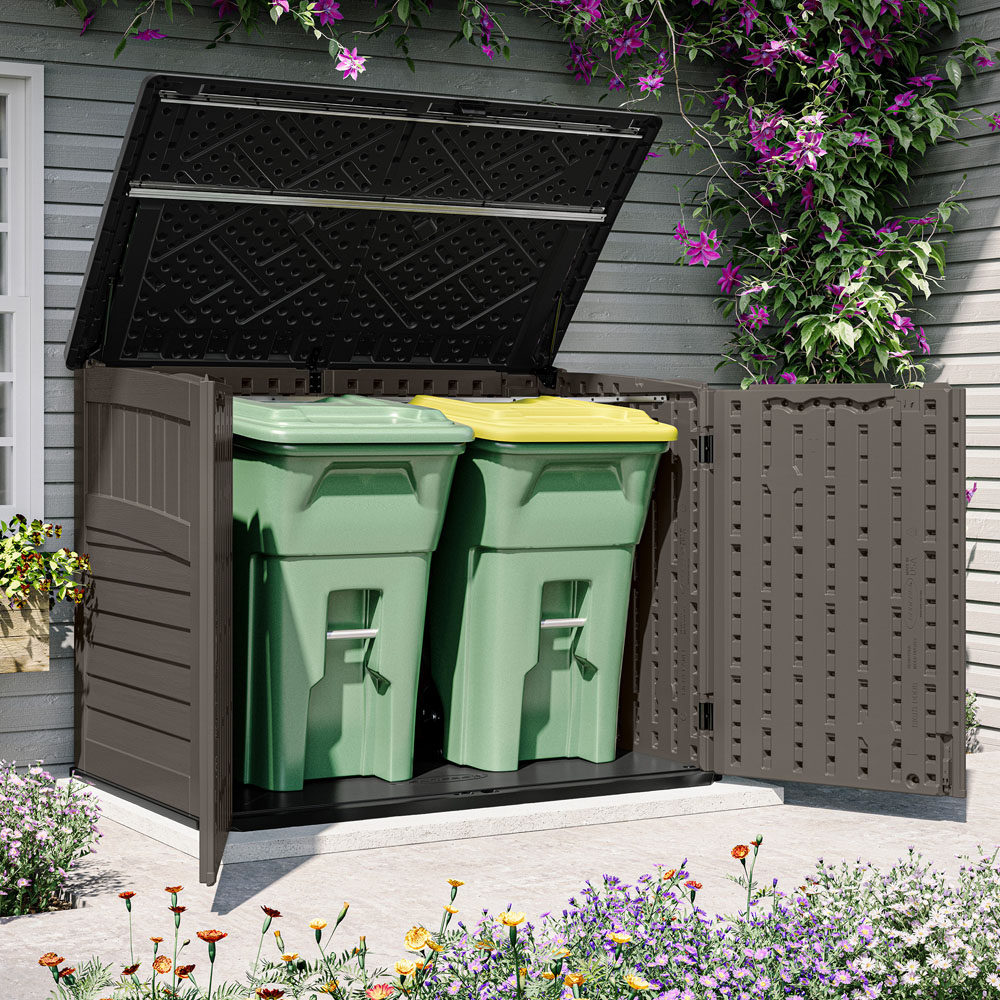 Suncast 4 x 3.2ft Stone Grey Stow Away Wheelie Bin Shed Image 4