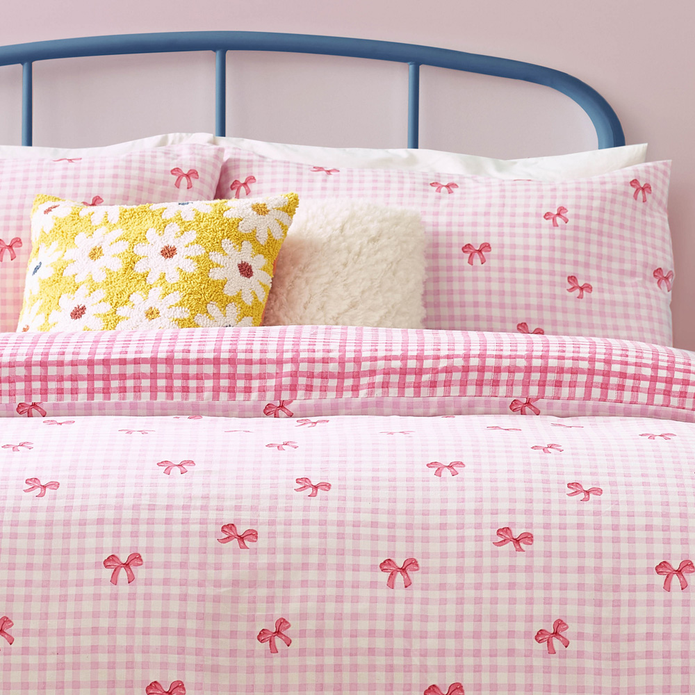 Heya Home Double Gingham Bows Printed Pink Duvet Set Image 3