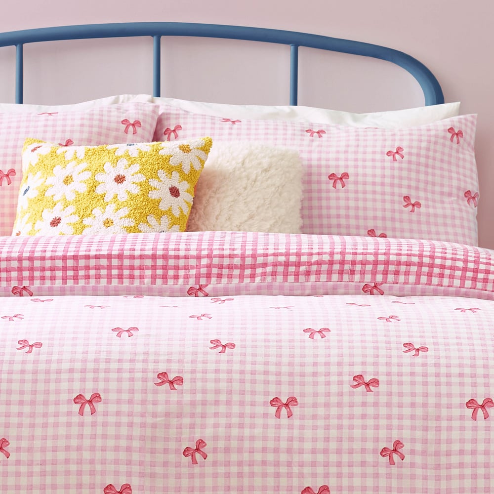 Heya Home Single Gingham Bows Printed Pink Duvet Set Image 3
