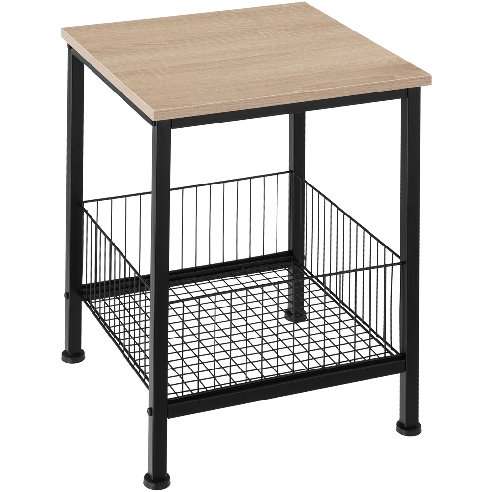 tectake Grimsby Light Wood Oak Sonoma Bedside Table with Mesh Basket Image 4