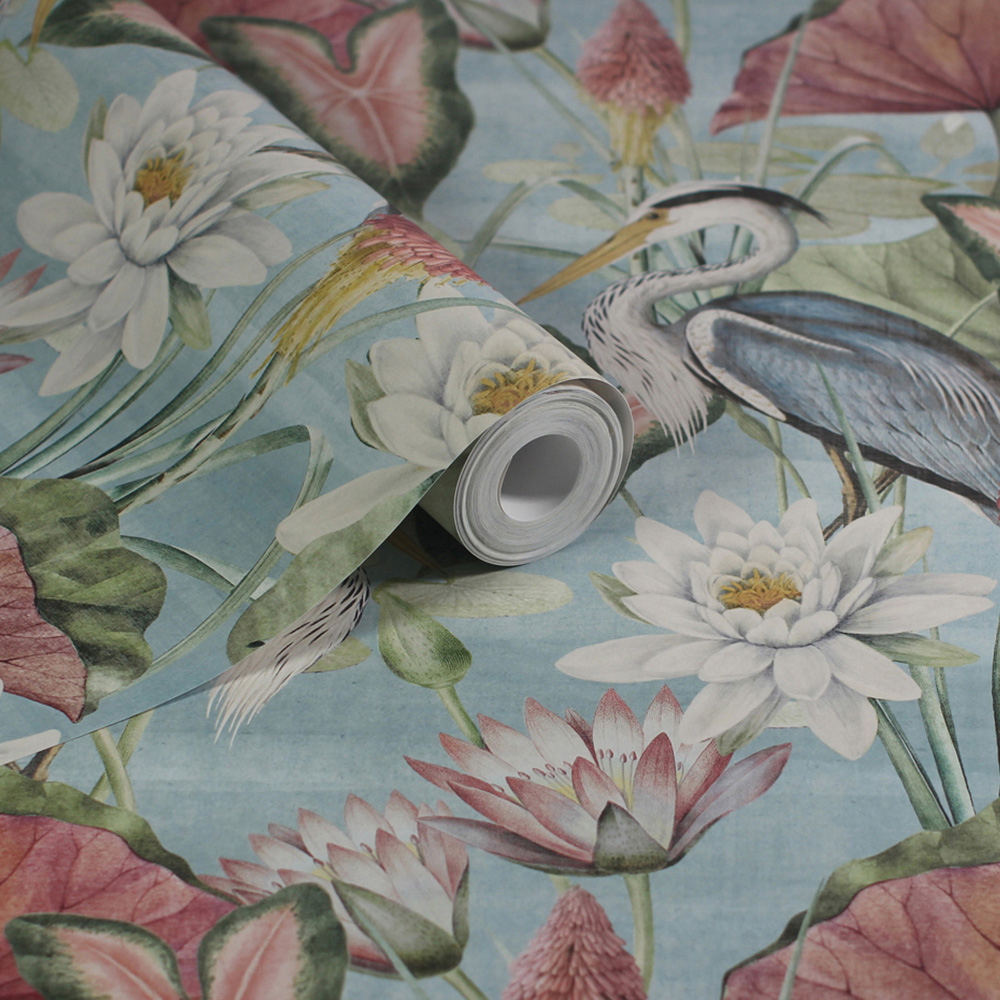 Esselle Home Waterlily Lake Soft Blue Wallpaper Image 2