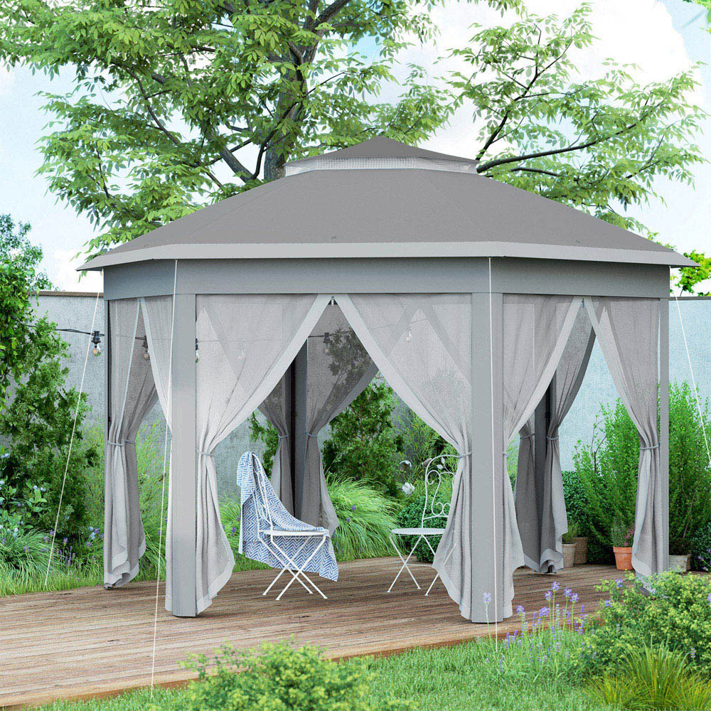 Outsunny 3 x 4m Dark Grey Hexagon Pop Up Gazebo with Netting and Carry Bag Image 3