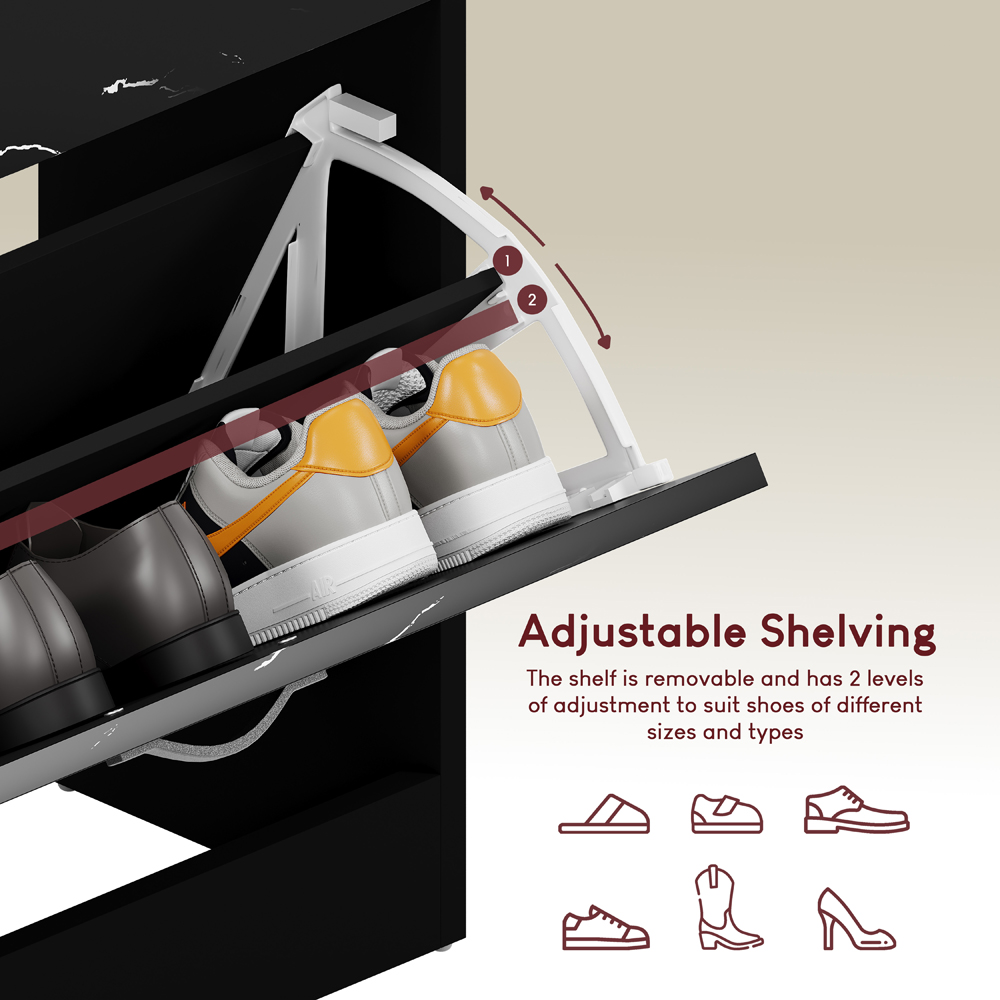 Vida Designs 2 Drawer Black Marble Shoe Cabinet Image 7