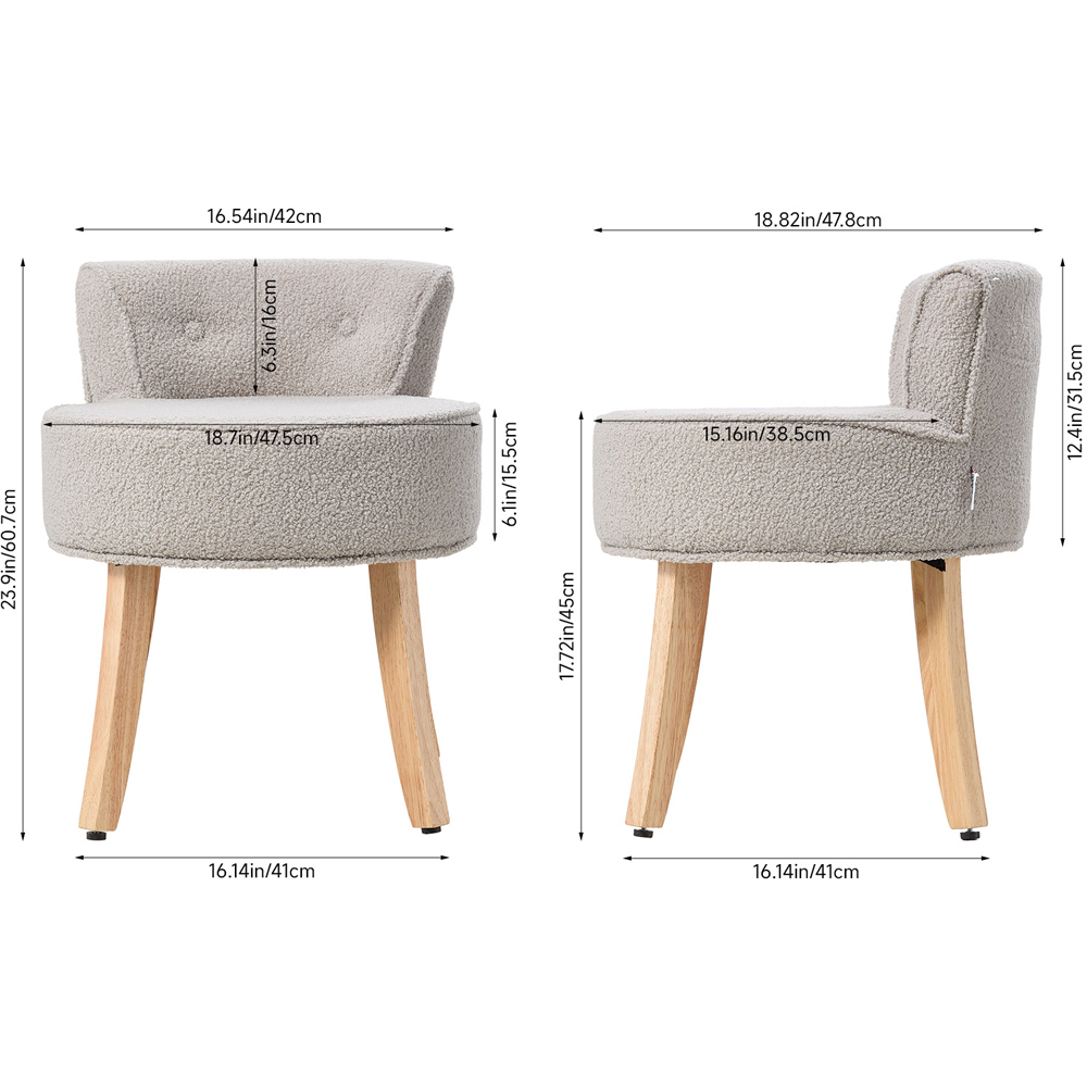 Living and Home Grey Teddy Fleece Button Tufted Vanity Stool Image 9