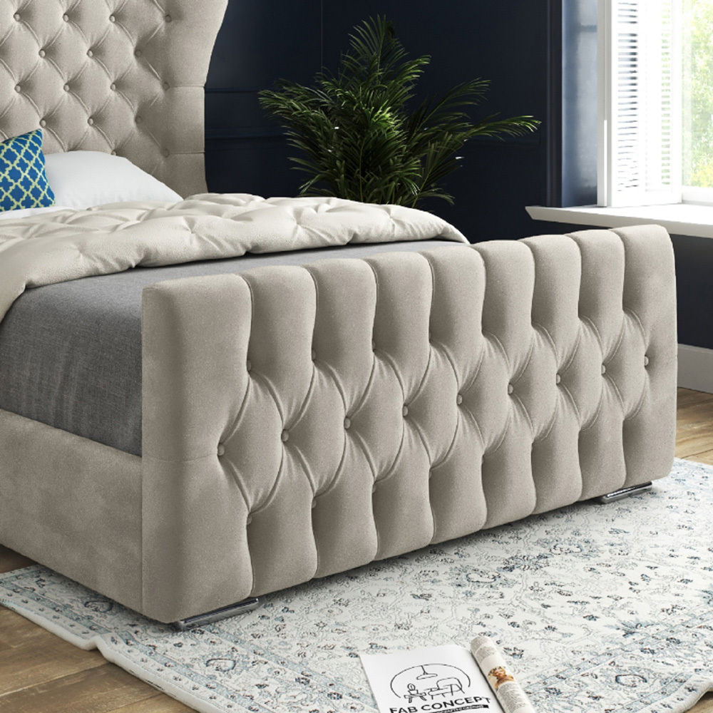 Parma King Size Silver Soft Velvet Upholstered Bed Frame with Curved Winged Headboard Image 4