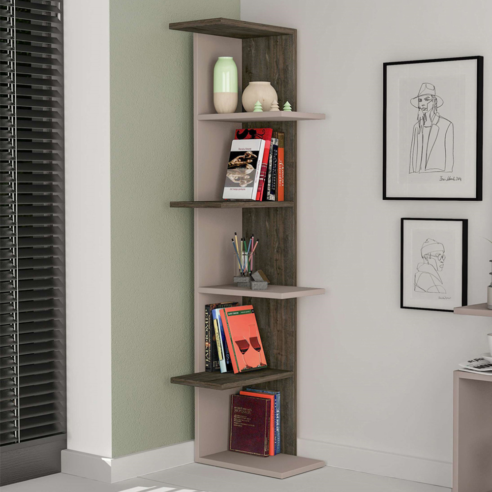 Decortie Saso Mocha Grey and Dark Coffee 5 Tier Medium Corner Display Unit Image 1