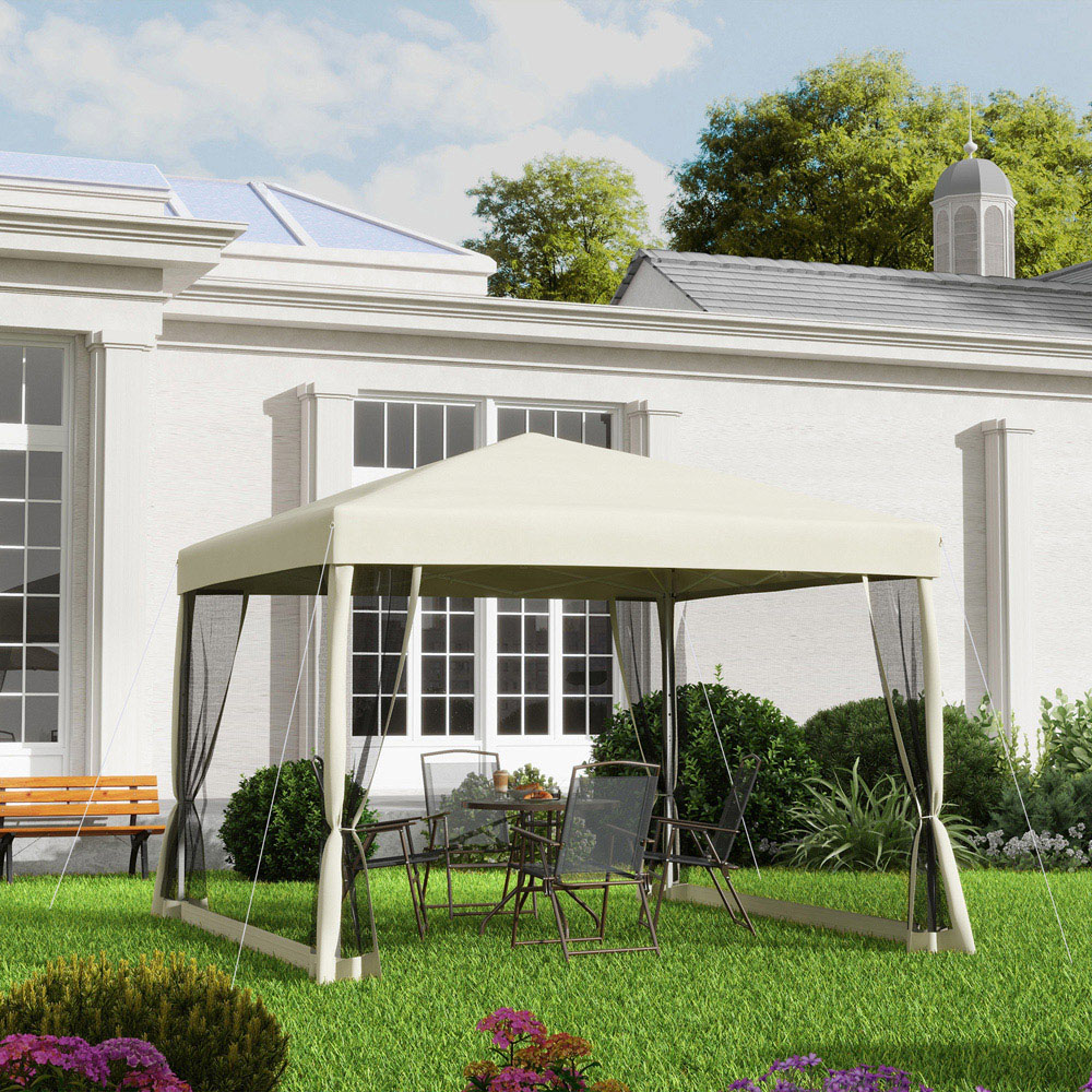 Outsunny 2.97 x 2.97m Tan Pop Up Gazebo with 4 Mesh Sides and Carry Bag Image 5