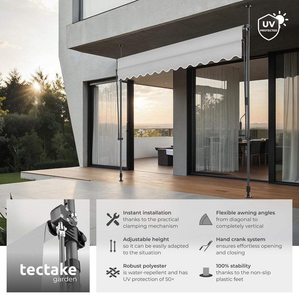 tectake Light Grey Retractable Awning 3 x 1.8m Image 6