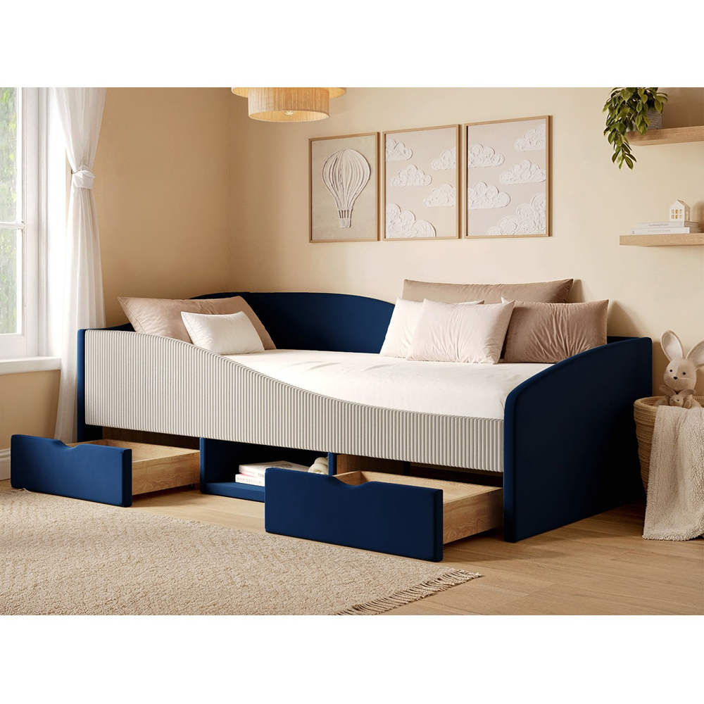 Flair Aubrey Blue Velvet Storage Low Sleeper Bed with Beige Cord Image 5