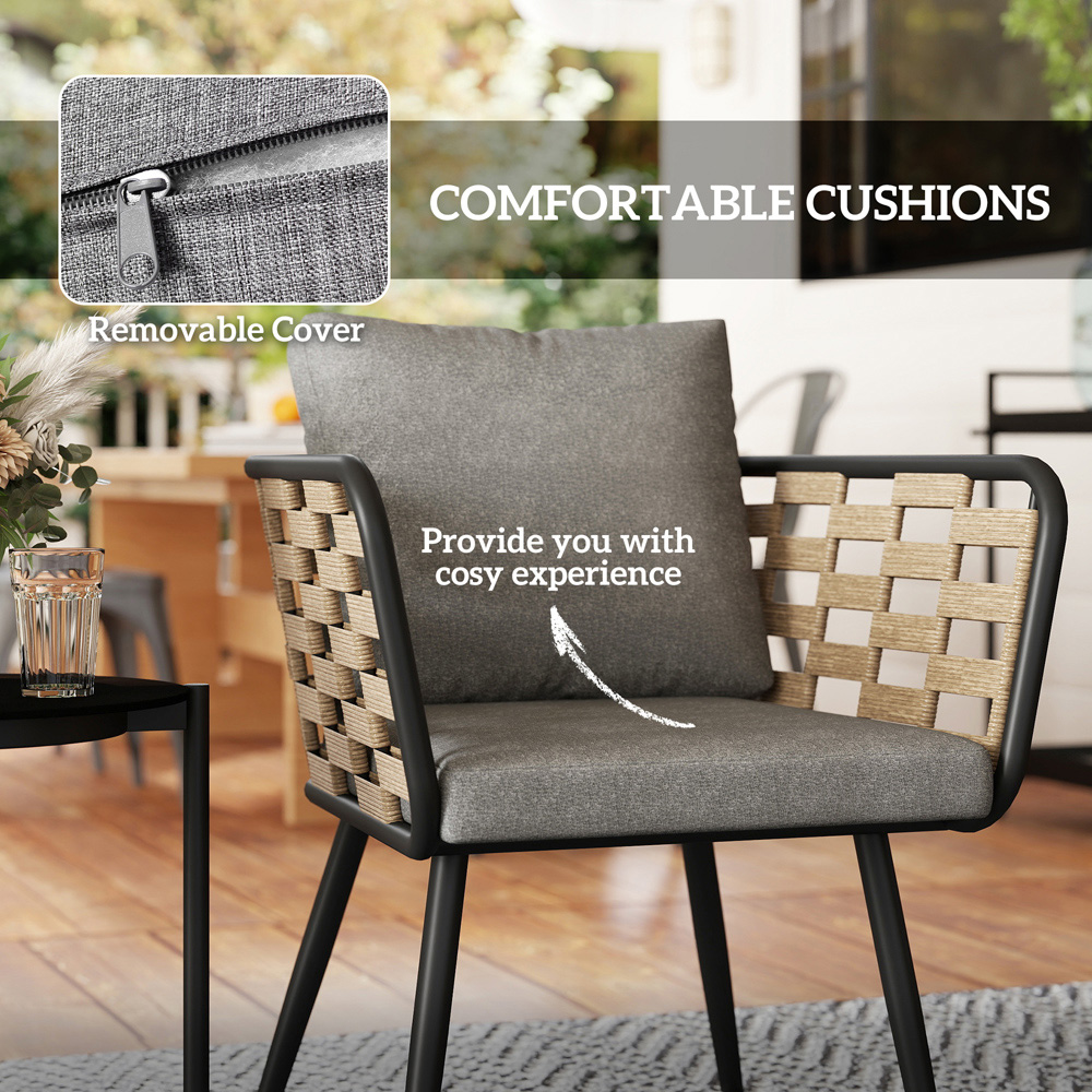 Outsunny 2 Seater Grey Rattan Bistro Set with Cushions Image 5