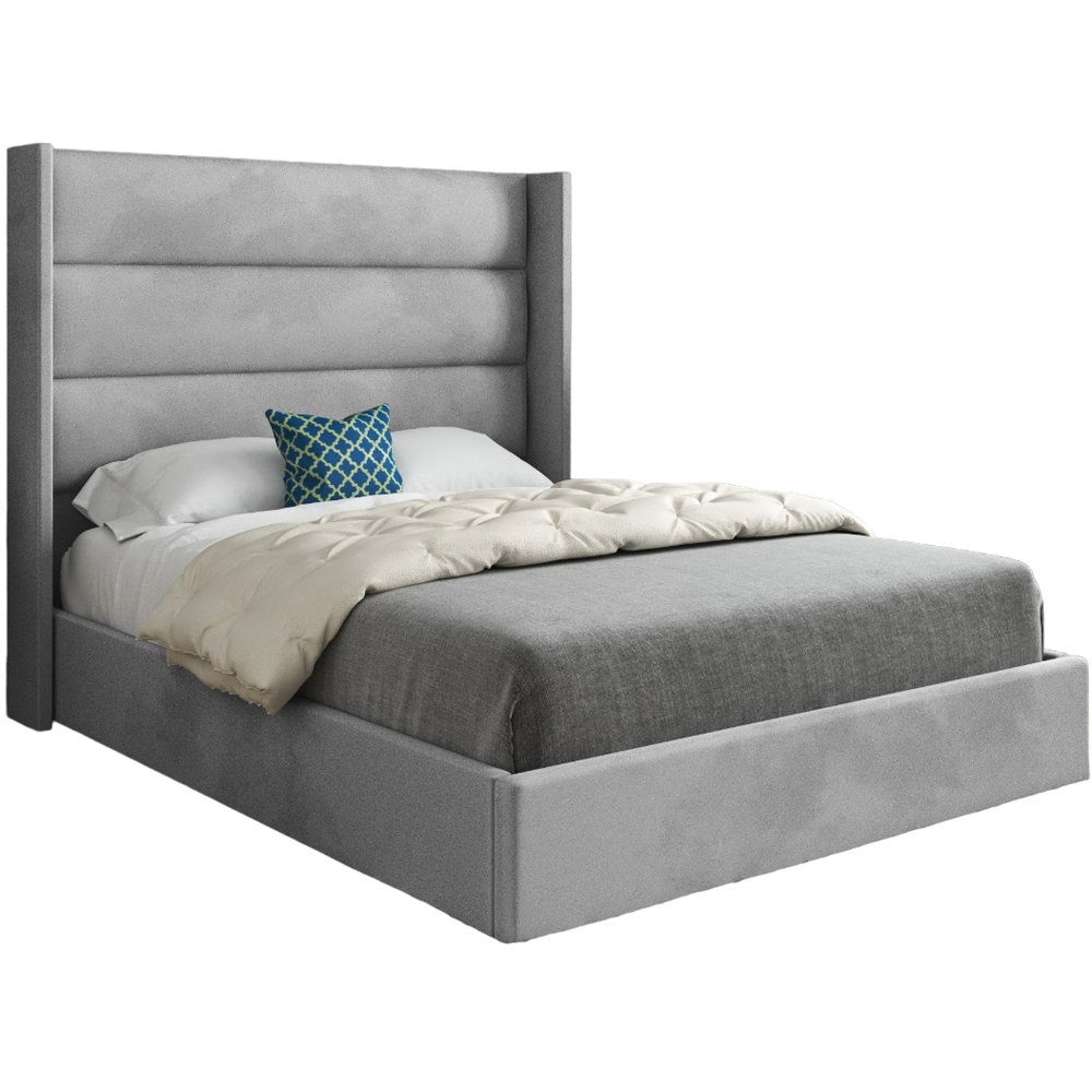 Nuno Grey King Size Velvet Upholstered Bed Frame with Straight Winged Headboard Image 2