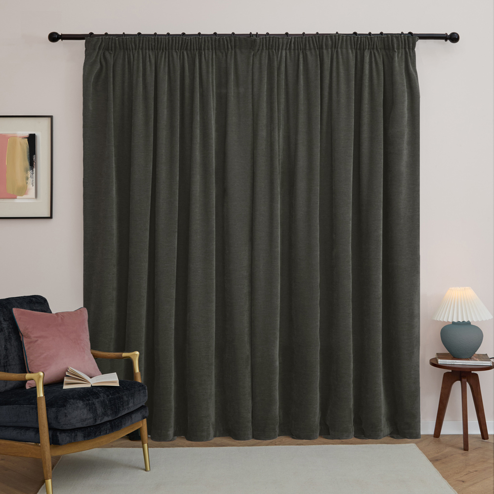 Furn Soft Chenille Charcoal Blackout Pencil Pleat Curtains 229 x 137cm Image 5